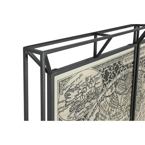 Sæt med 3 malerier Home ESPRIT Hvid Sort Verdenskort 222 x 8 x 140 cm (3 Dele)