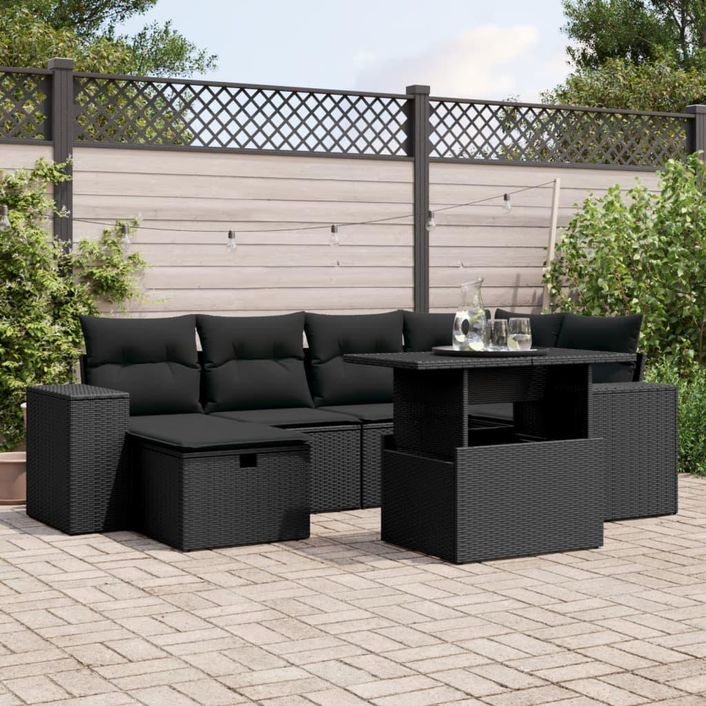 Sofasæt Til Haven 7 Dele Med Hynder Polyrattan - 1 / Sort / uden opbevaring