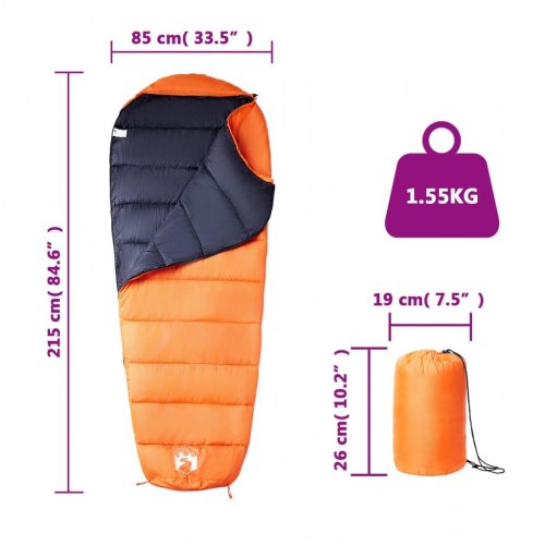 Mumieformet 3-sæsons sovepose til voksne - orange/sort