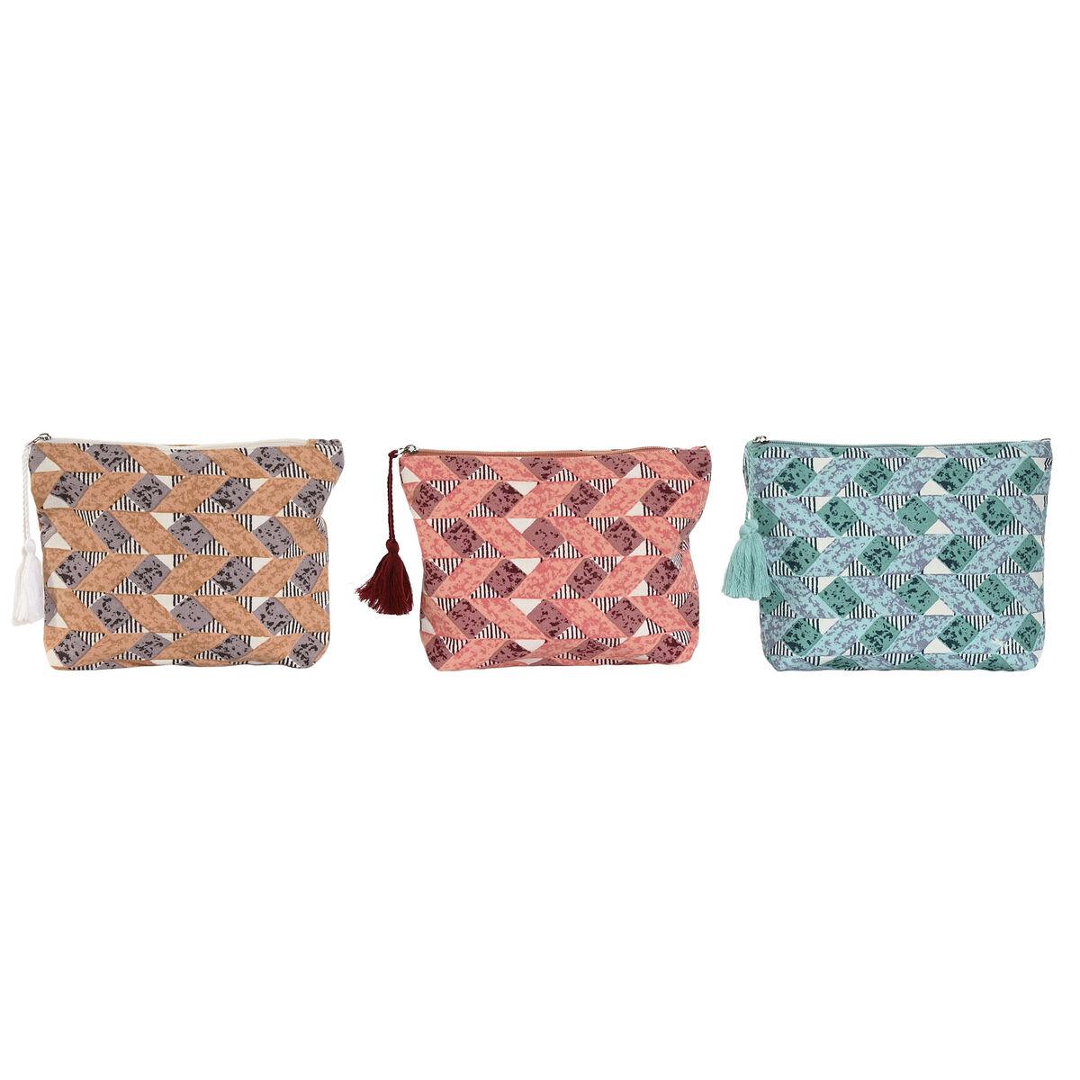 Rejsetoilettaske Home Esprit Brun Turkisblå Koral 25 X 5 X 20 Cm 3 Enheder
