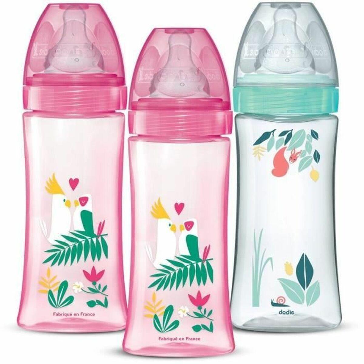 Dodie sutteflaske Bird, pink - 330 ml, anti-kolik, BPA-fri