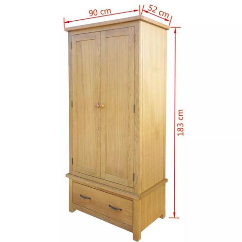 Klædeskab med 1 skuffe 90x52x183 cm massivt egetræ