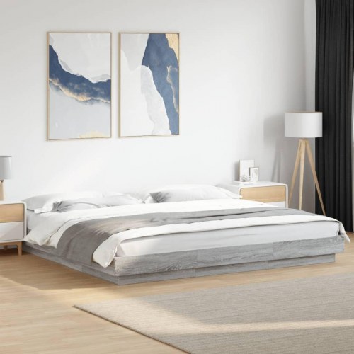 Sengeramme med LED-lys 200 x 200 cm - grå sonoma-eg