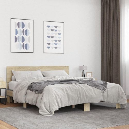 Sengestel 160 x 200 cm med hovedgærde - sonoma-eg