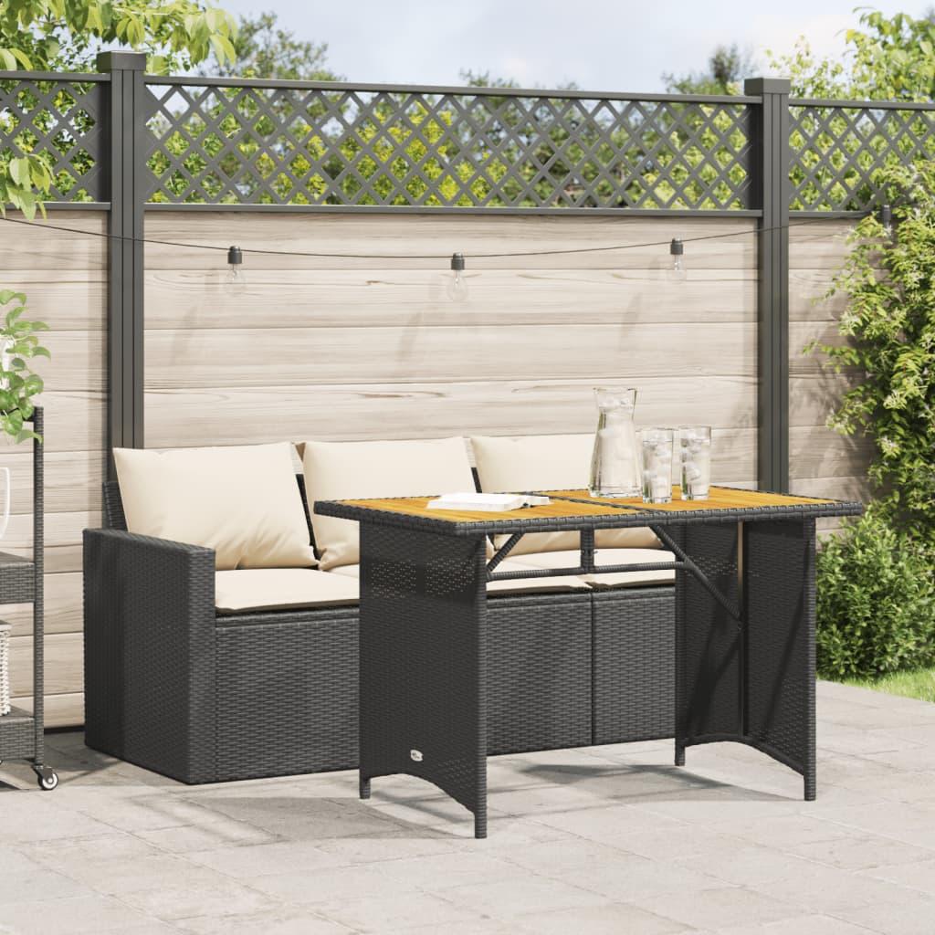 Spisebordssæt Til Haven 2 Dele Med Hynder Polyrattan - Sort og cremefarvet / pe rattan and wood
