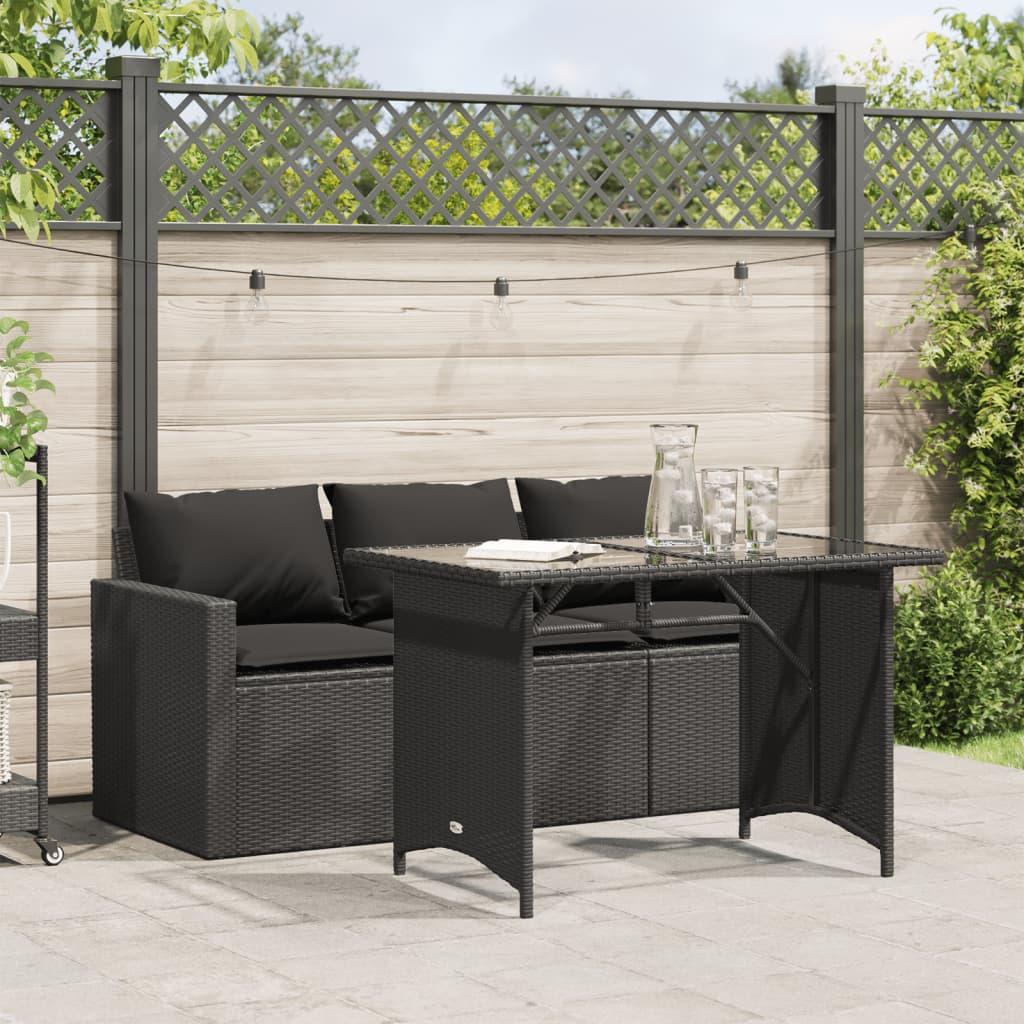 Spisebordssæt Til Haven 2 Dele Med Hynder Polyrattan - Sort / pe rattan and glass