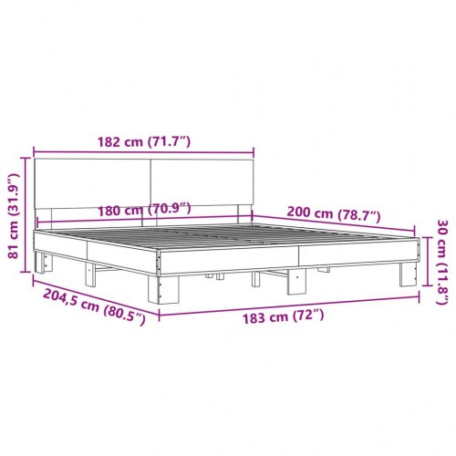Sengestel 180x200 cm konstrueret træ og metal grå sonoma-eg