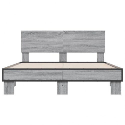 Sengestel 135x190 cm i konstrueret træ og metal - grå sonoma-eg