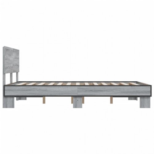 Sengestel 135x190 cm i konstrueret træ og metal - grå sonoma-eg