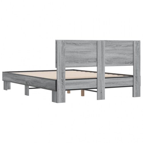 Sengestel 135x190 cm i konstrueret træ og metal - grå sonoma-eg