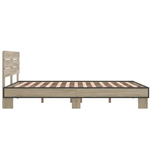 Sengestel 135x190 cm konstrueret træ og metal sonoma-eg