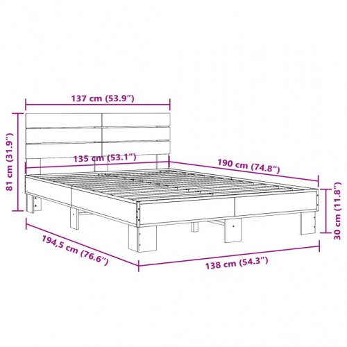 Sengestel 135x190 cm konstrueret træ og metal sonoma-eg