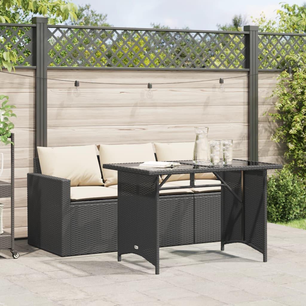 Spisebordssæt Til Haven 2 Dele Med Hynder Polyrattan - Sort og cremefarvet / pe rattan and glass