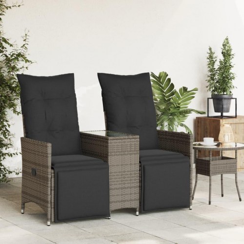 2-personers havesofa med bord og lænefunktion polyrattan grå