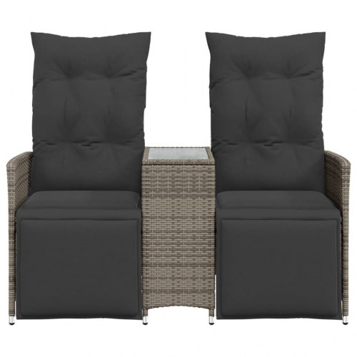 2-personers havesofa med bord og lænefunktion polyrattan grå