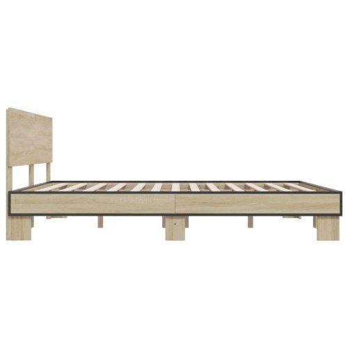 Sengestel 200x200 cm i konstrueret træ og metal - sonoma-eg