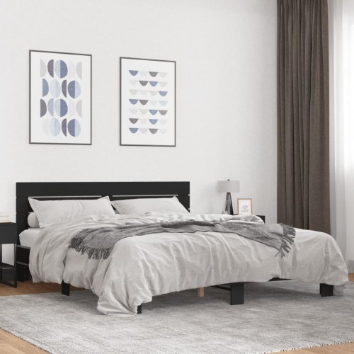 Sengeramme 200 x 200 cm med hovedgærde - sort