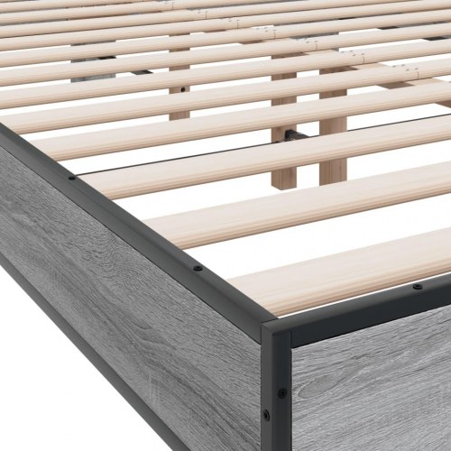 Sengestel 140x190 cm i konstrueret træ og metal - grå sonoma-eg