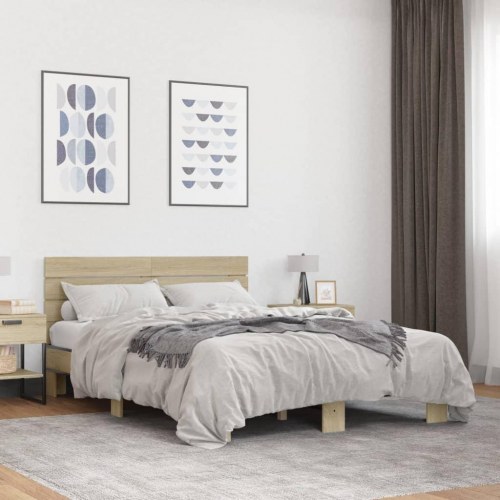 Sengestel 120x190 cm konstrueret træ og metal sonoma-eg