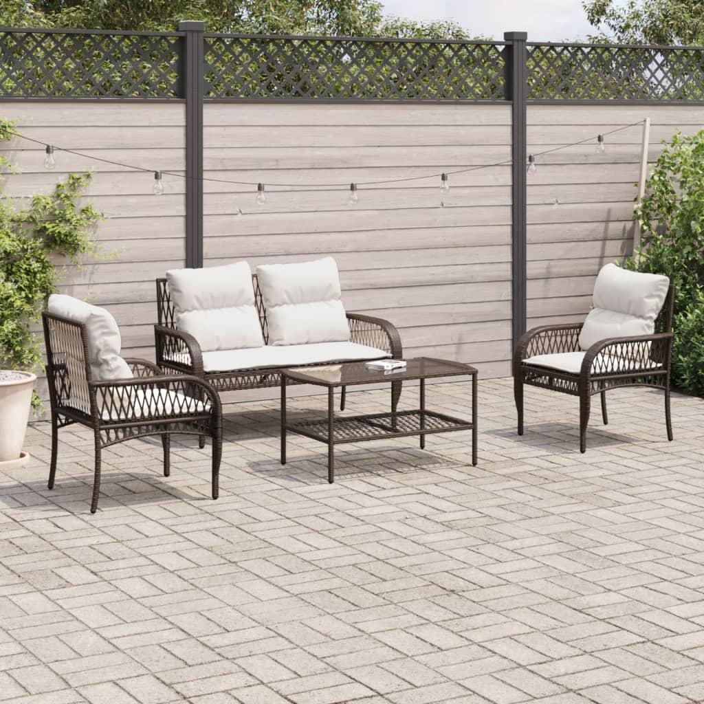 Sofasæt Til Haven 4 Dele Med Hynder Polyrattan Brun - Brun og cremefarvet