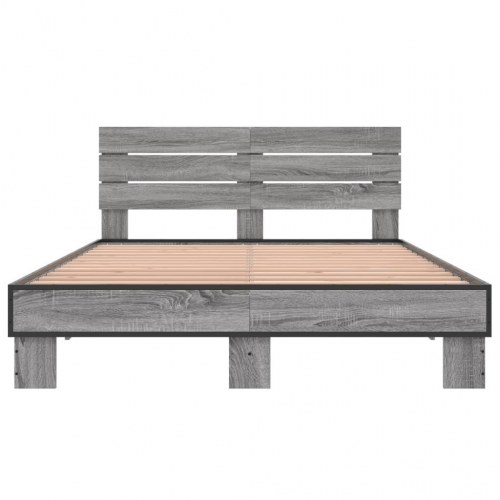 Sengestel 140x190 cm konstrueret træ og metal grå sonoma-eg
