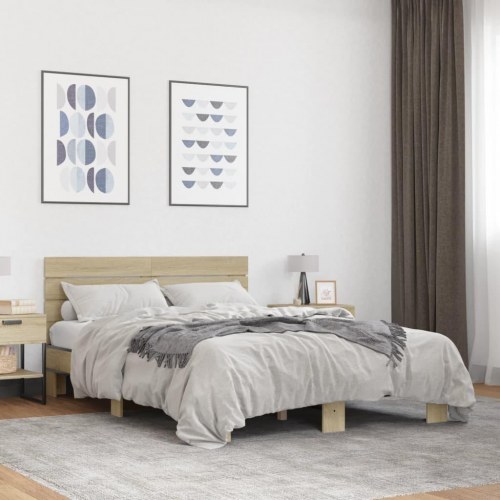 Sengestel 120x200 cm konstrueret træ og metal sonoma-eg
