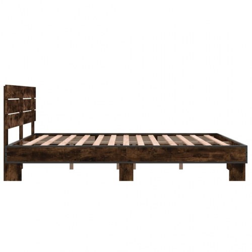 Sengestel 160x200cm konstrueret træ og metal røget egetræsfarve