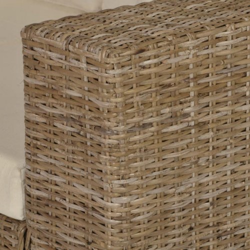 2-personers sofa i ægte rattan - natur med cremehvide hynder