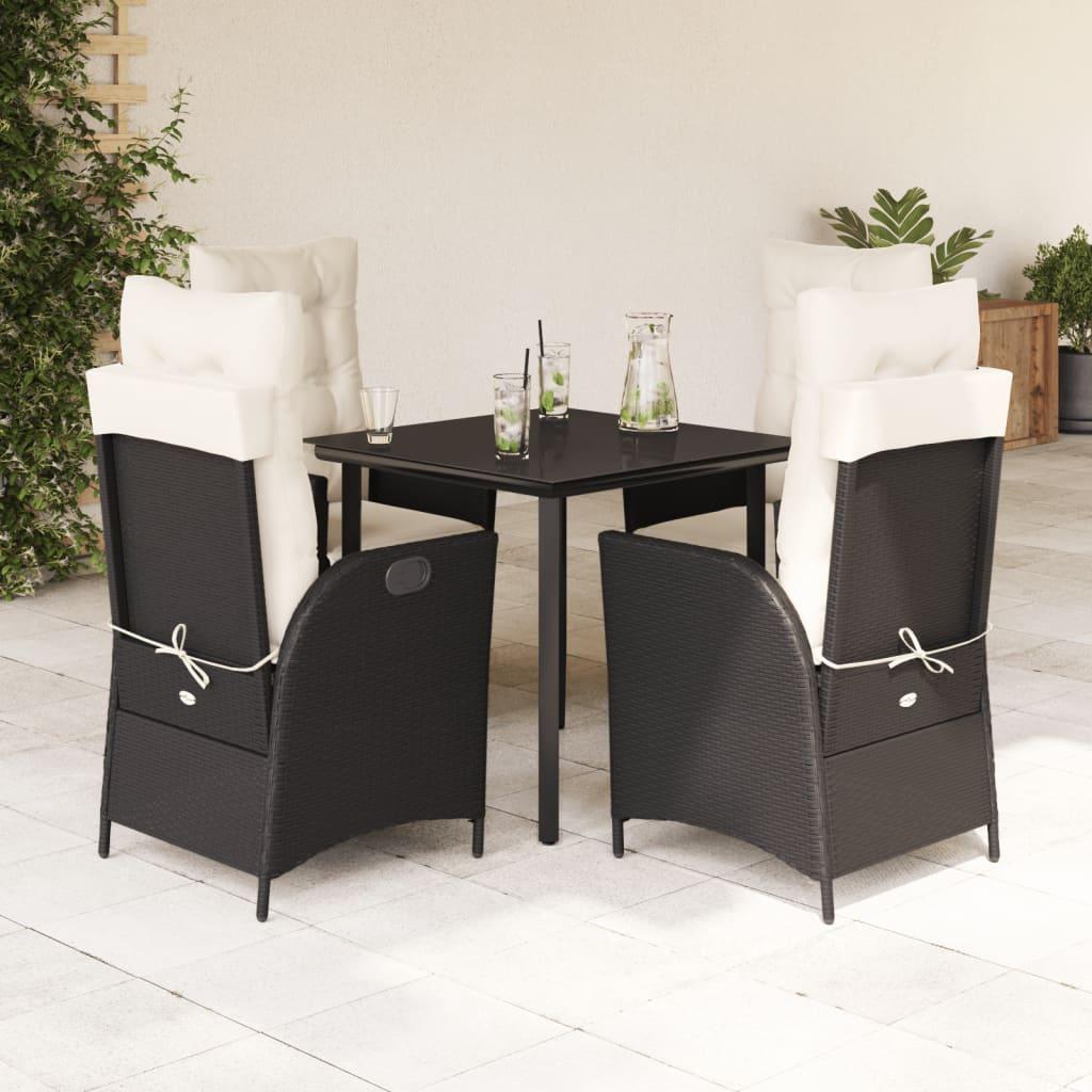 Spisebordssæt Til Haven 5 Dele Med Hynder Polyrattan Sort - 4 / Rundt ben / 80 cm bordlængde