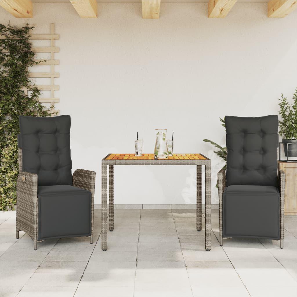 Spisebordssæt Til Haven 7 Dele Med Hynder Polyrattan Sort - 2 / Grå / 90 cm bordlængde