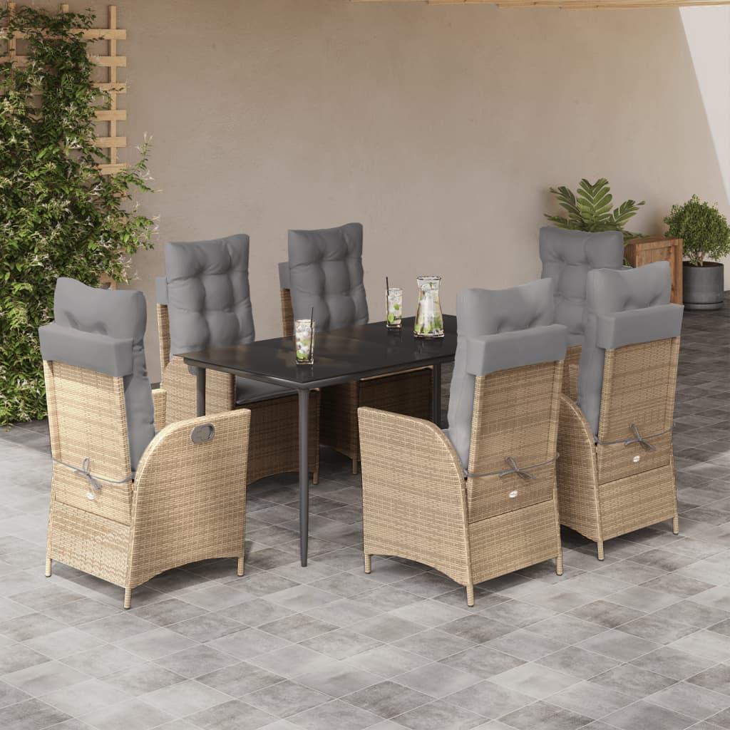 Spisebordssæt Til Haven Med Hynder Polyrattan - 6 / Med fodskammel / 160 x 80 x 74 cm