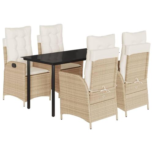 Spisebordssæt til haven 5 dele med hynder polyrattan beige