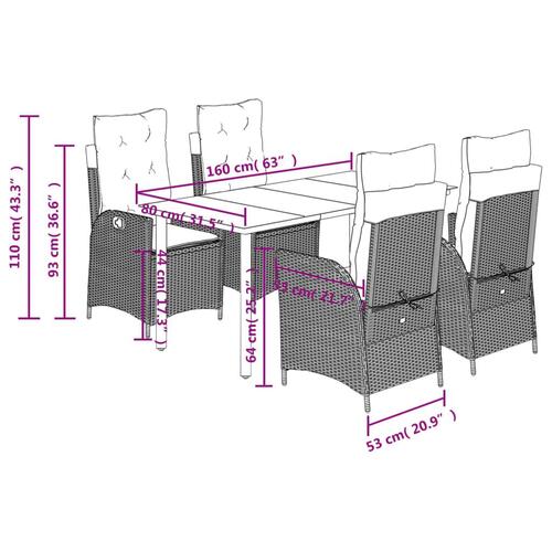 Spisebordssæt til haven 5 dele med hynder polyrattan beige