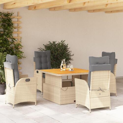 Spisebordssæt til haven 5 dele med hynder polyrattan beige