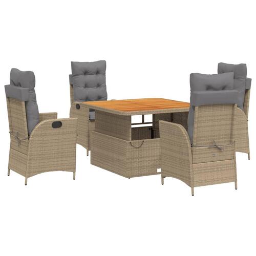 Spisebordssæt til haven 5 dele med hynder polyrattan beige