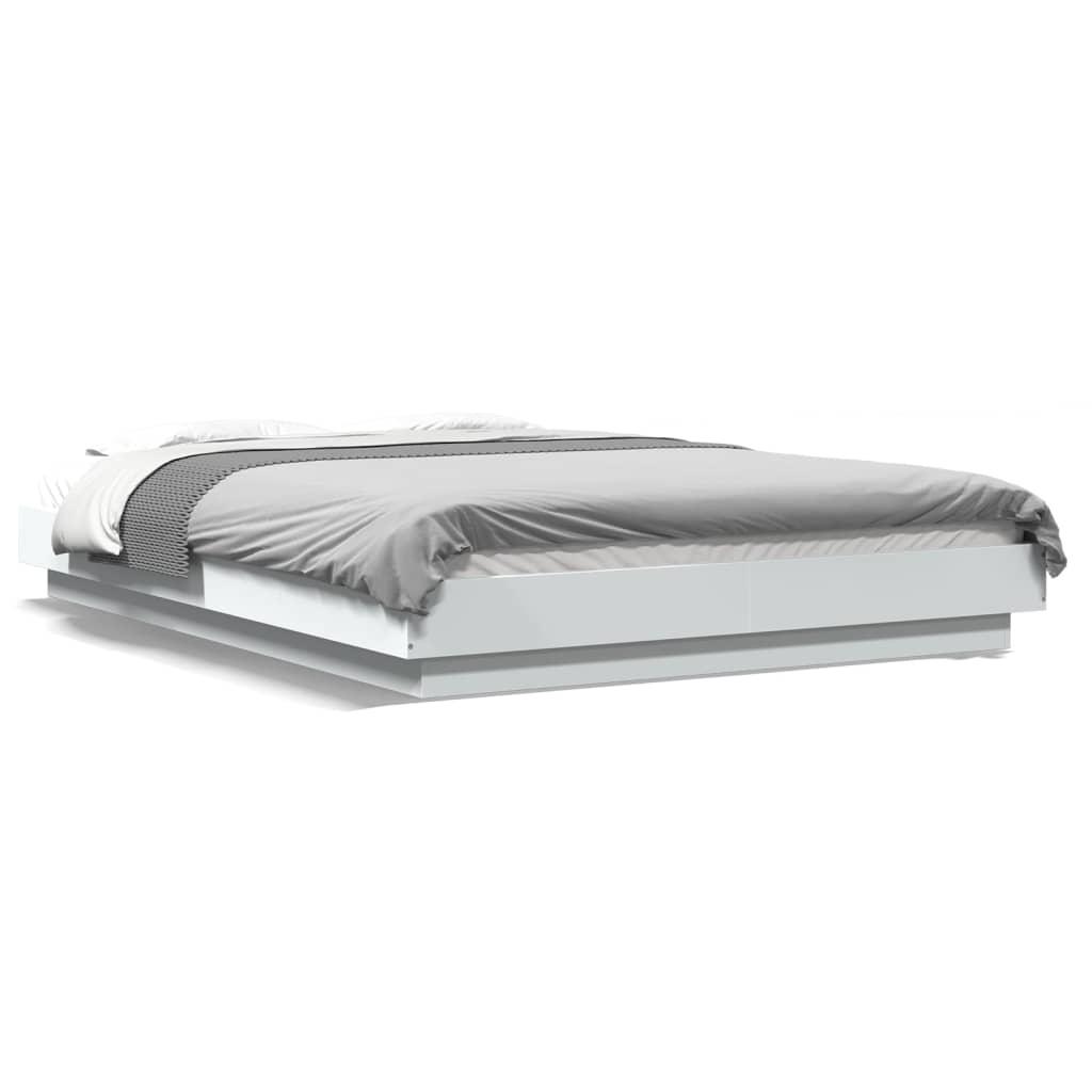 Sengeramme Med Led Lys 135x190 Cm Konstrueret Træ Hvid Højglans