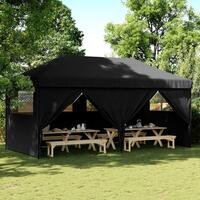 Foldbart pop-up festtelt med 4 sidevægge sort