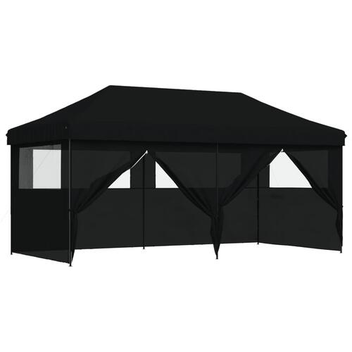 Foldbart pop-up festtelt med 4 sidevægge sort
