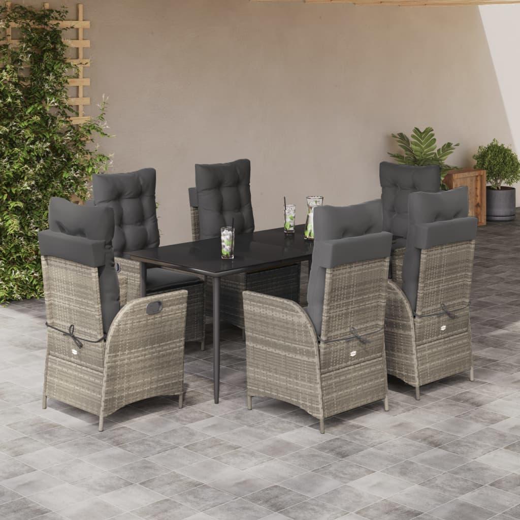Spisebordssæt Til Haven 7 Dele Med Hynder Polyrattan - 6 / Med fodskammel / 160 x 80 x 74 cm