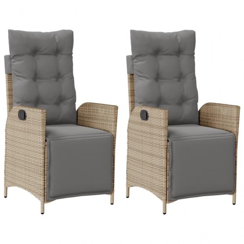 Havestole 2 stk. lænefunktion og fodstøtte polyrattan beige