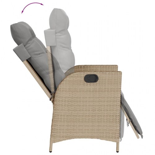 Havestole 2 stk. lænefunktion og fodstøtte polyrattan beige
