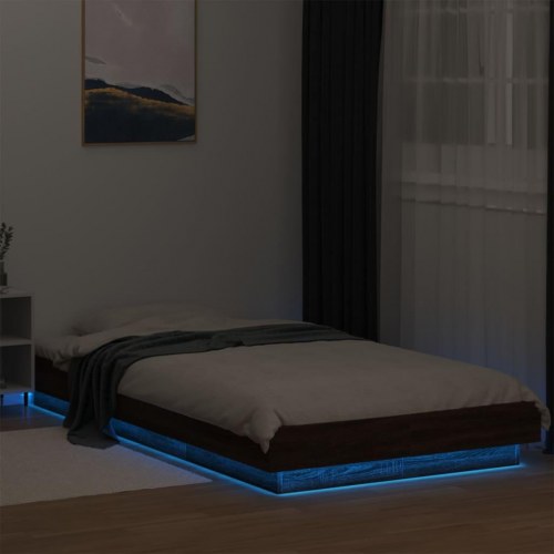 Sengeramme med LED-lys 90 x 190 cm - brun egetræ