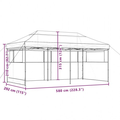 Foldbart pop-up festtelt med 4 sidevægge - grøn, 580 × 292 cm
