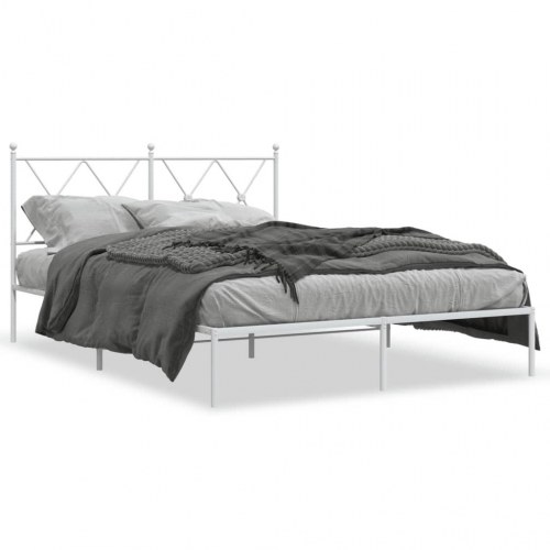 Sengeramme med sengegavl 140x200 cm - metal, hvid