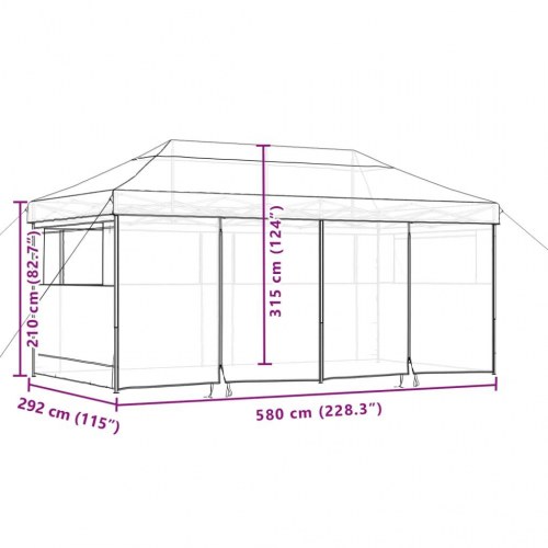 Foldbart pop up-festtelt med 4 sidevægge - bordeaux, 580 × 292 cm