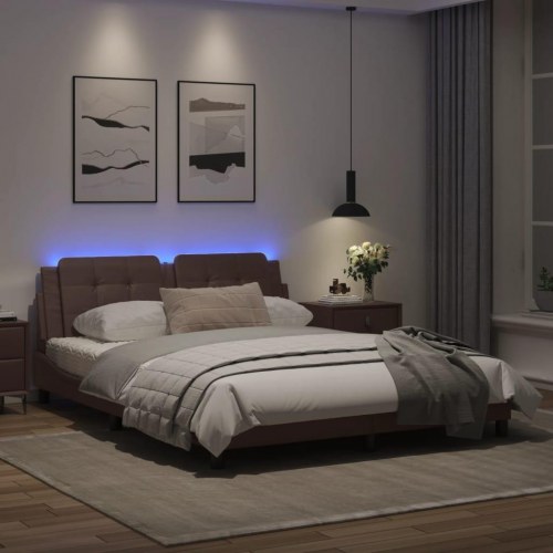 Sengeramme med LED uden madras Zadar 160x200 cm brun