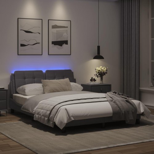 Sengeramme med LED Zadar 140 x 190 cm uden madras - grå