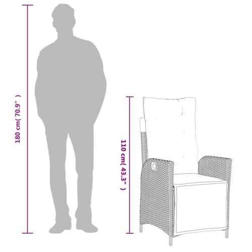 Havestol med justerbart ryglæn og fodstøtte polyrattan sort