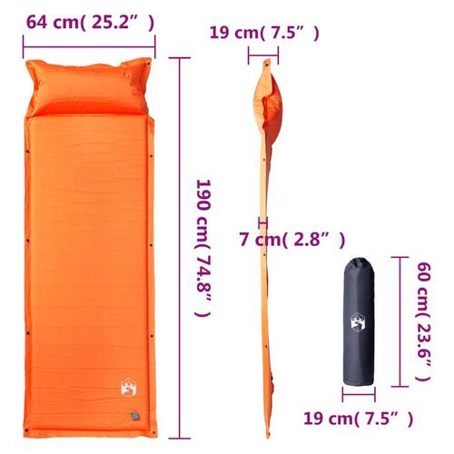 1-personers campingmadras med pude selvoppustelig orange