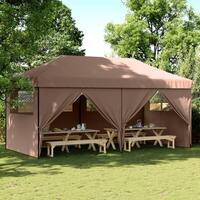 Foldbart pop-up festtelt med 4 sidevægge brun